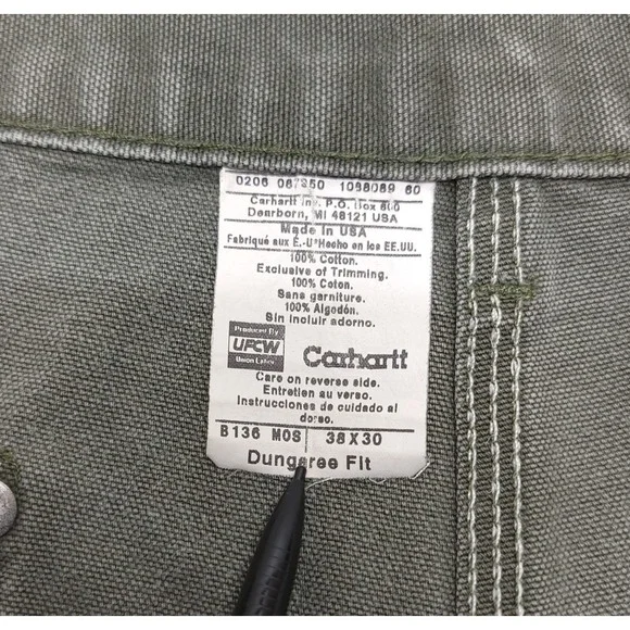 Vintage Carhartt B136‎ MOS Double Knee Carpenter Pants 38x30 Moss Green Y2K USA